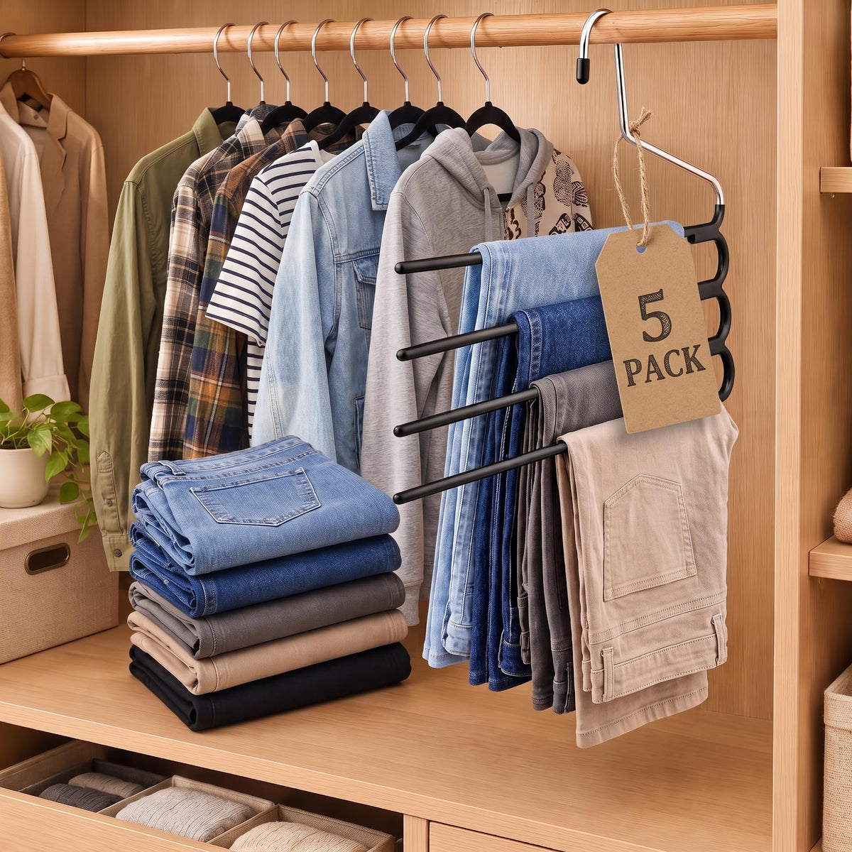 Unittype 5 Pack Space Saving Pants Hangers, 4-tier Multi Layer - Image 1