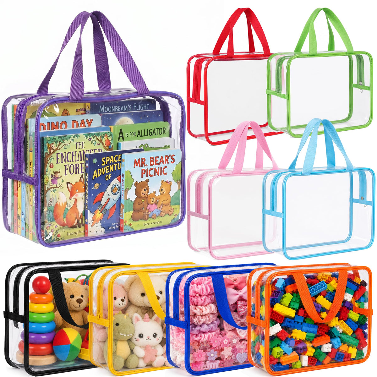 9 Pack Large Clear Toy Storage Bags Waterproof PVC Zipper Pouches - Image 1