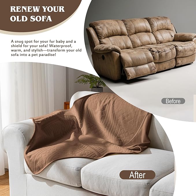 Waterproof Recliner Chair Cover - Washable Double-Sided Velvet and Pattern Reversible Cover for Couch, Bed, Sofa Protection for Dogs, 30x40in/Brown