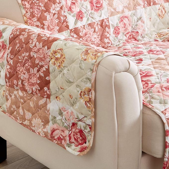 Great Bay Home Reversible Floral Patchwork Furniture Protector - Machine Washable, Scalloped Edge, Stain Resistant, Printed Furniture Cover for Dogs, Kids, and Pets (Chair, Burgundy/Taupe)