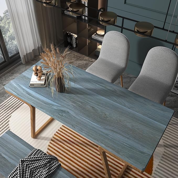 24"x197" Blue Wood Grain Contact Paper for Cabinets Wood Vinyl Wrap Peacock Blue Wallpaper Stick and Peel Countertops Kitchen Cabinet Wallpaper Waterproof Counter Top Covers with Air Guide Slot Design