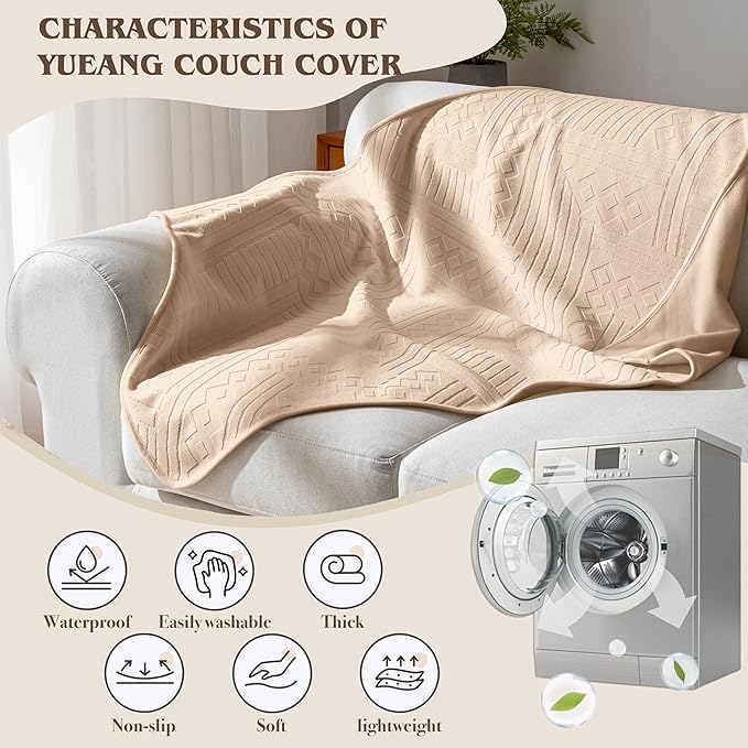 Waterproof Recliner Chair Cover - Washable Double-Sided Velvet and Pattern Reversible Cover for Couch, Sofa Protection for Dogs,30x40in/Khaki