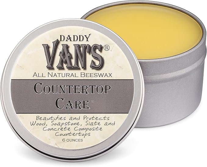 Daddy Van's® All Natural Beeswax Countertop Care for Soapstone, Slate, Concrete Composite and Butcher Block Counter Tops - Food Safe, Chemical-Free and Non-Toxic - 6 Oz. Tin