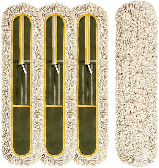 4-Pack 36'' Universal Microfiber and Cotton Mop Pads – Loop End - Easy Zipper - Compatible with Industrial Dust Mops – Reusable Replacement Heads for Commercial Floor Cleaning & Janitorial Supplies
