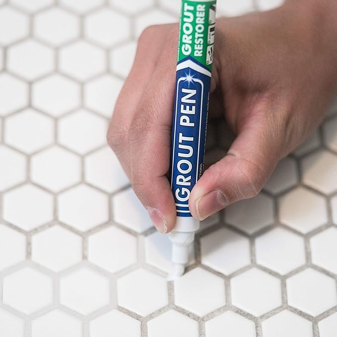 Grout Pen Tile Paint Marker: Waterproof Grout Colorant and Sealer Pen to Renew, Repair, and Refresh Tile Grout - Cleaner Coating Stain Pens - 2 Pack, 5mm Narrow Beige and 5mm Narrow White Tip