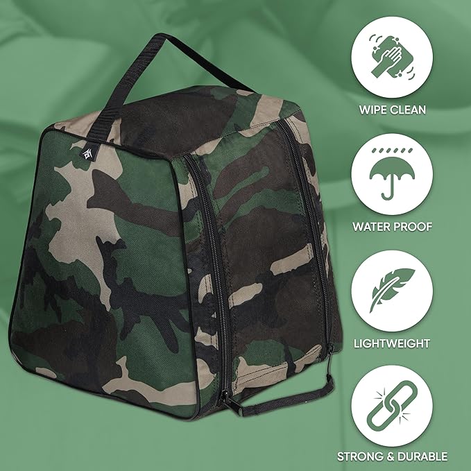 Shoe Bag Waterproof Sports Golf Boot Bag | Odor-Resistant Gym Kit Organiser Storage | Hiking Travel Dust-Proof Storage Bag for Wellington, Cowboy, Football, Rugby, Cricket Shoe (Green Camo)