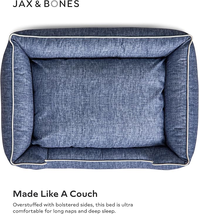 Jax & Bones Dog Bed Lounge - Machine Washable Bed for Dogs - Extra Heavy Duty Bolstered Sides - Small Stonewash Blue Dog Mat Beds | 24 x 18 Inches