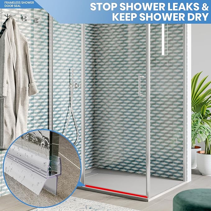 2 Pack Glass Door Silicone Seal Strip 36 Inch Shower Door Bottom Seal Sweep-Suitable for 3/8 Inch Glass-Stop Shower Leaks Frameless Shower Door Seal Strip