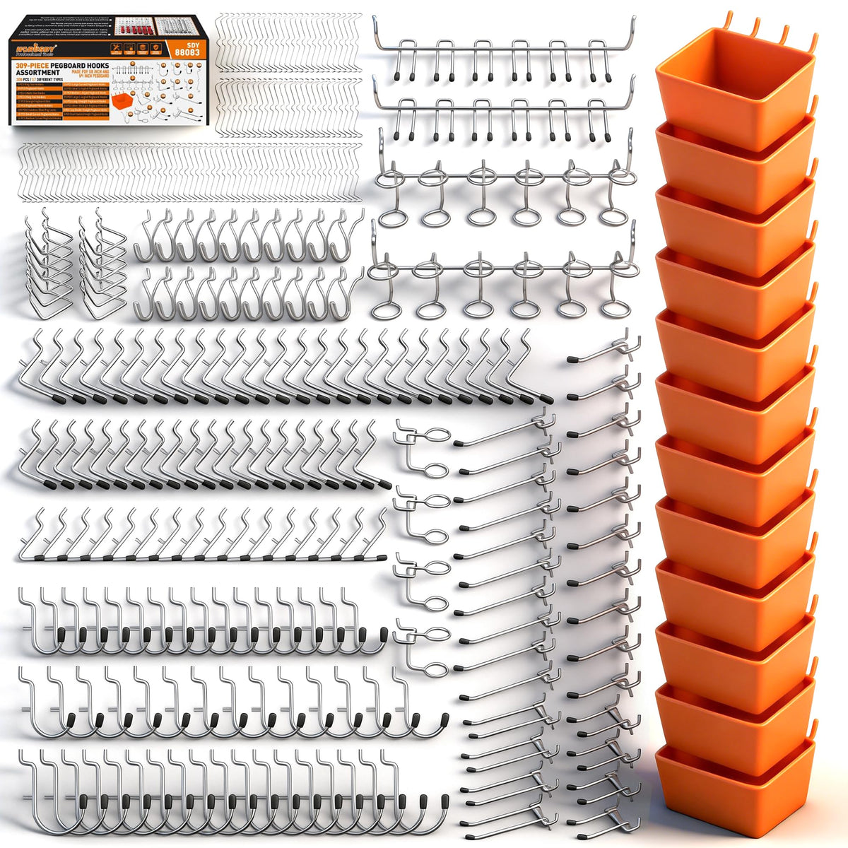 HORUSDY 309 PCS Pegboard Hooks Assortment Kit – 17 Types - Image 1