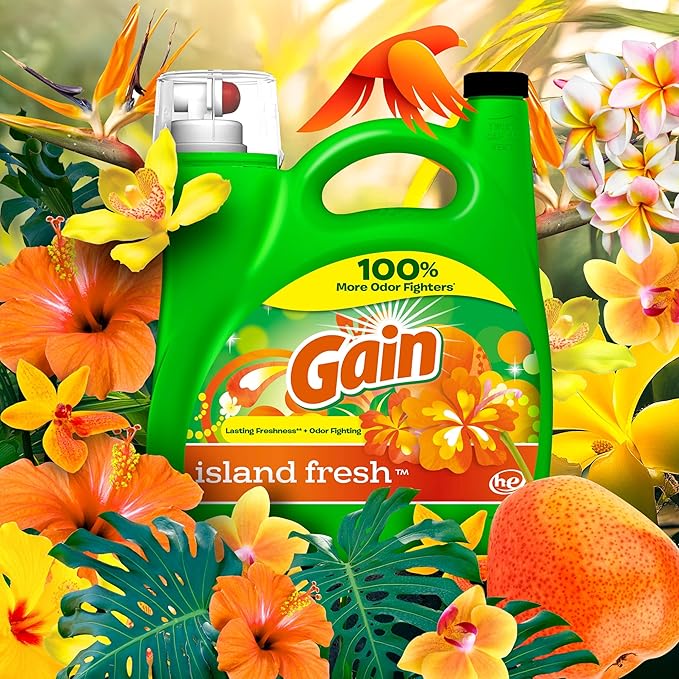 Gain + Aroma Boost Liquid Laundry Detergent, Island Fresh Scent, 107 Loads, 154 fl oz, HE Compatible