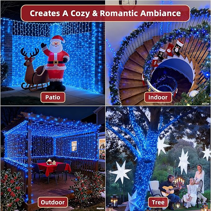 470ft Outdoor Christmas Lights, 1500 LED Super Long String Lights 12 Modes & Timer Memory, Dimmable Outsite Waterproof Light Strings for Xmas Tree Garden Wedding Party Holiday Decorations Blue