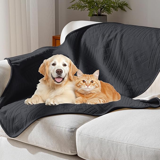 Waterproof Recliner Chair Cover - Washable Double-Sided Velvet and Pattern Reversible Cover for Couch, Bed, Car and Sofa Protection for Dogs, 30x40in/Black