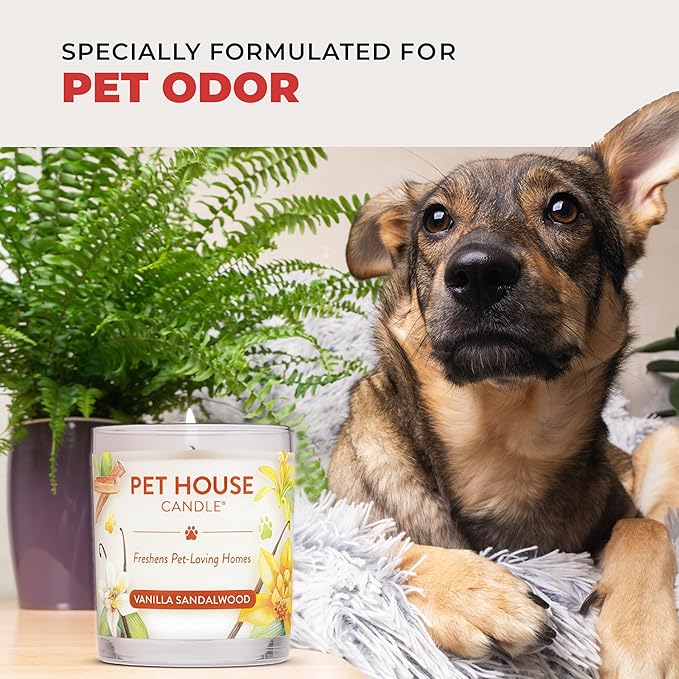 One Fur All Pet House Candle Plant-Based/Soy - Clean Burning Scented, Long Lasting Pet Odor Candle for Home - Vanilla Crème Brulee