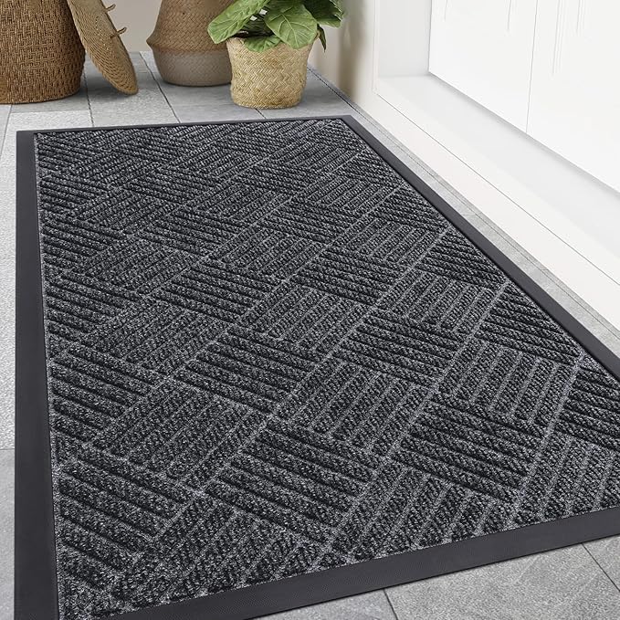 Smiry Front Door Mat Outside Entrance, Heavy Duty Outdoor Indoor Mat, Natural Rubber Doormat, Non Slip, Trap Dirt and Moisture, Easy Clean, Low Profile Patio Porch Entryway Mat, 47x32, Dark Grey