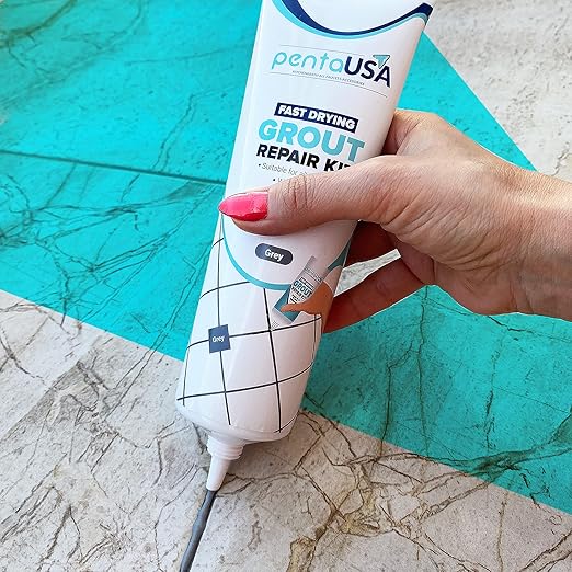 Tile Grout Repair Kit - Gray - Premixed Acrylic Sanded Grout, Waterproof Formula, Bathroom & Shower Grout Repair, with Plastic Applicator, 13.4 oz / 380 g / 0.84 lb