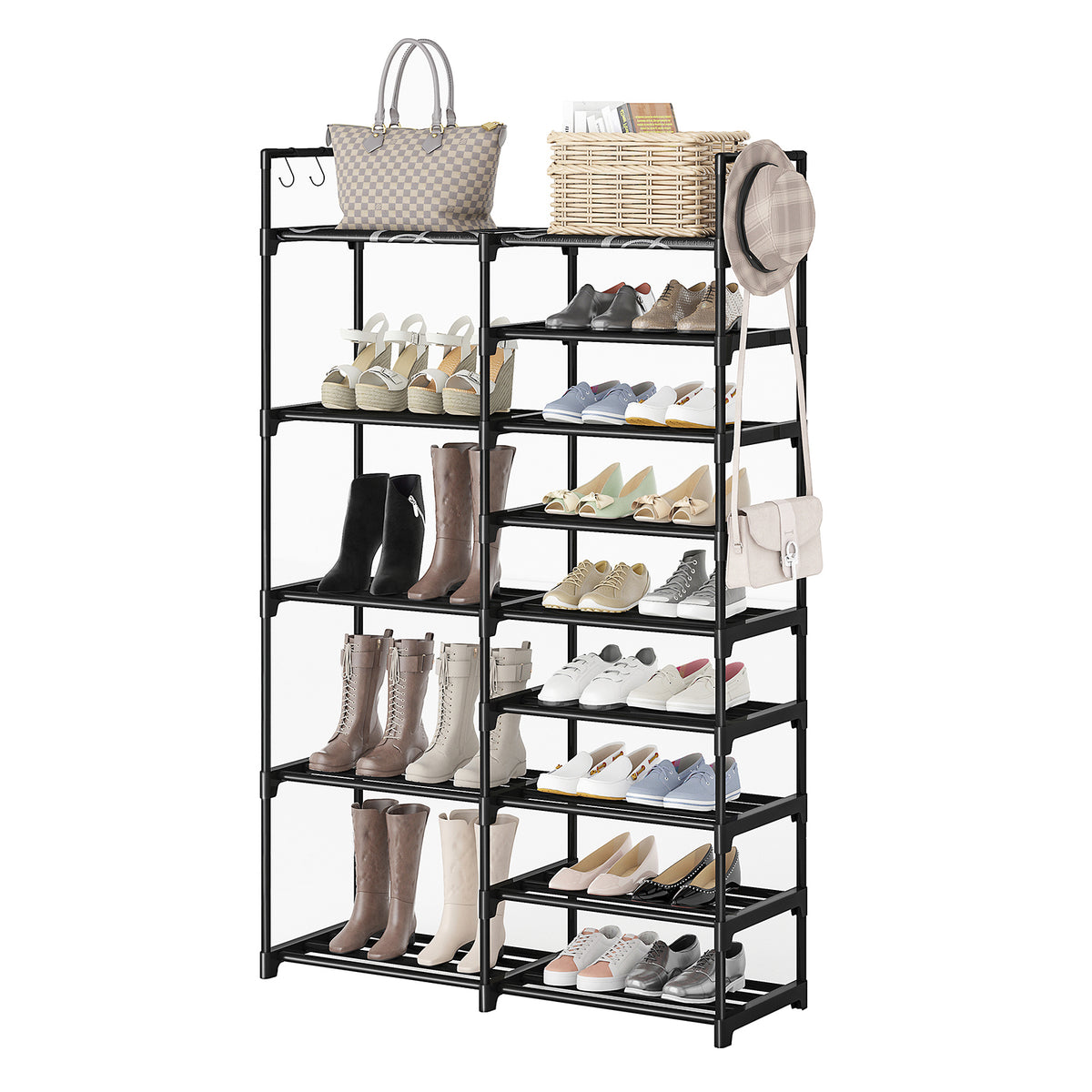 WOWLIVE 9 Tier 2-Column Shoe Rack, 30-35 Pairs Stackable Black - Image 8
