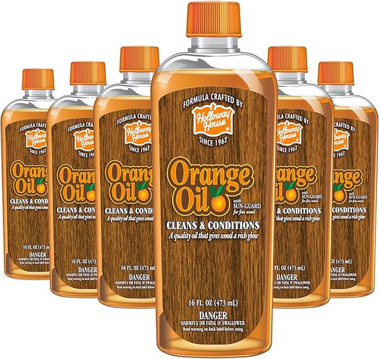 Holloway House Orange Oil Cleaner 16oz, 6Pk w/Sun-Guard for Fine Wood | Cleans & Conditions | Removes Soap Scum from Shower Doors, Stainless, Tile & Sinks | Natural Oil That Gives Wood a Rich Glow
