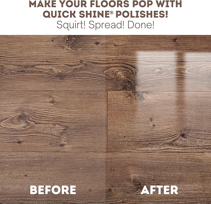 Quick Shine Hardwood Floor Luster-Polish 64oz-4pk | Plant-Derived w/Carnauba | Safer Choice, No PFAS, pH Neutral | Ready to Use Formula w/Anti-Slip Technology | Simply Squirt & Spread | Made in USA