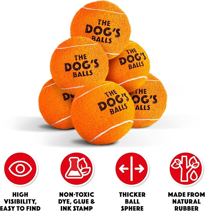 The Little Dog’s Balls Dog Tennis Balls for Small Dogs & Puppies, Orange, 6-Pack - Non-Abrasive Felt Fetch Balls, Tough Rubber Core, Float in Water