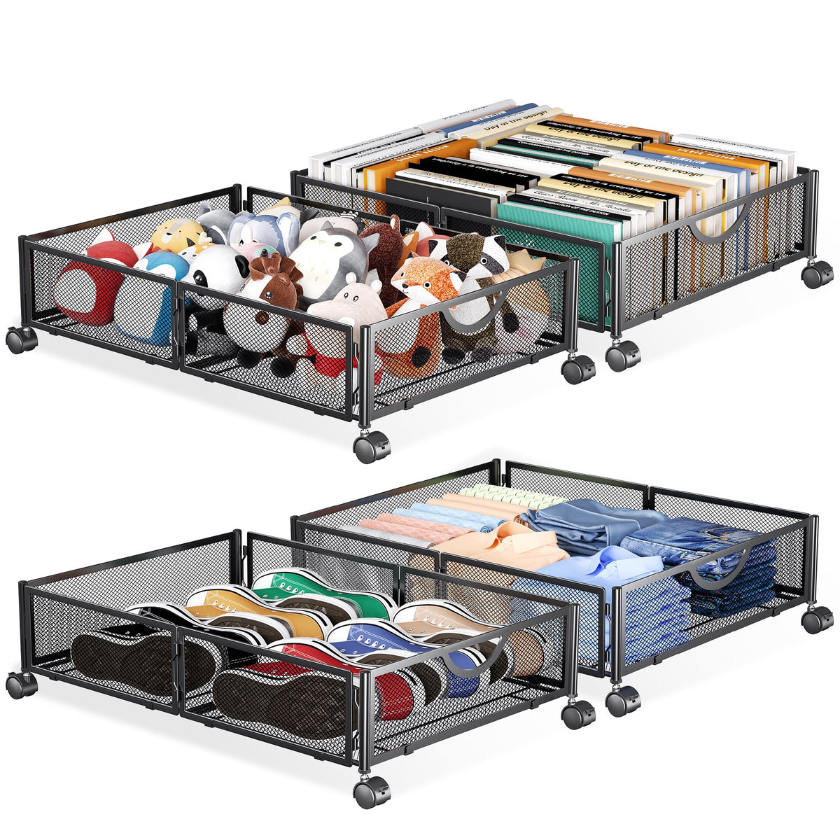 Yecaye Under Bed Storage with Wheels, 4 Pack Under Bed - Image 1