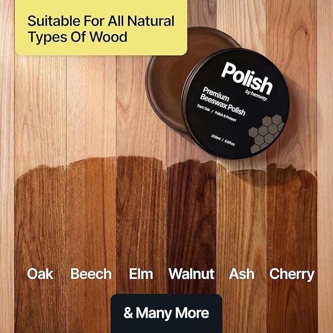 Hemway Premium Dark Oak Beeswax Furniture Wax Polish 200ml / 6.8fl oz | & 2 Lint-Free Cloths | Natural Polish and Protect for Modern & Antique Wood and Chalk Furniture Paint