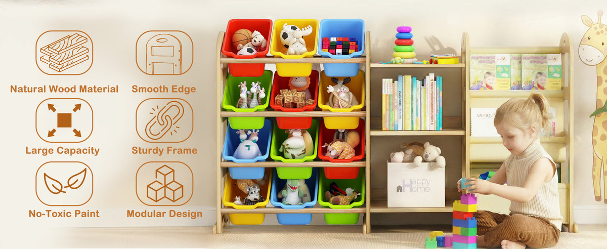 Toy Storage Organizer with 3 Shelves &12 White Bins, Kids Bin - Image 8