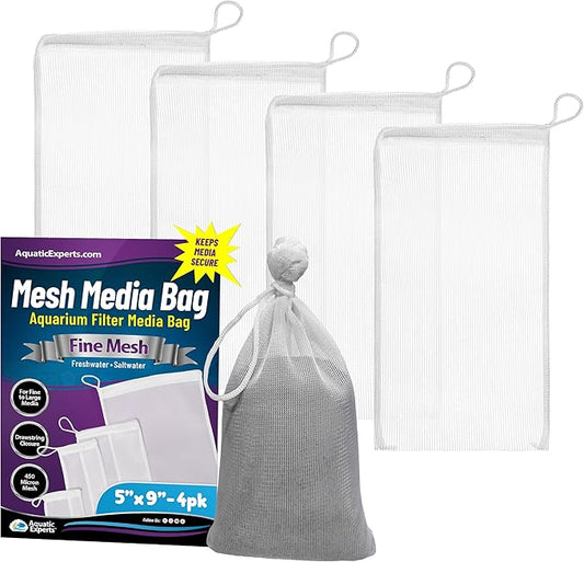 Aquatic Experts Fine Aquarium Media Bag, Durable Drawstring Bags for Fish Tank Filters, 450 Micron Mesh, (Fine, 5" x 9" - 4 Pack)
