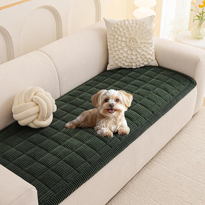 MEETSKY Couch Cover for 2 Cushion Couch Sofa, Non-Slip Couch Cover for Dog Washable Sofa Protector Pet Friendly Dog Mats for Couches Soft Furniture Covers, 27.6" x 70.9", Moss Green