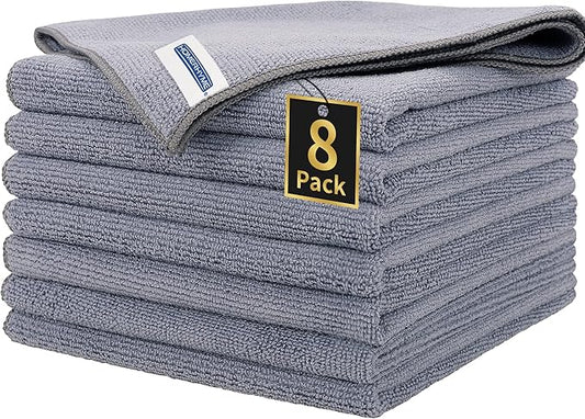 HOMERHYME Microfiber Cleaning Cloth, Premium 8 Pack Cleaning Towels, Lint-Free Streak-Free Ultra Absorbent, 300GSM Reusable Microfiber Towel for Cars Shop Garage Home Kitchen, 12.6" x 12.6" Grey
