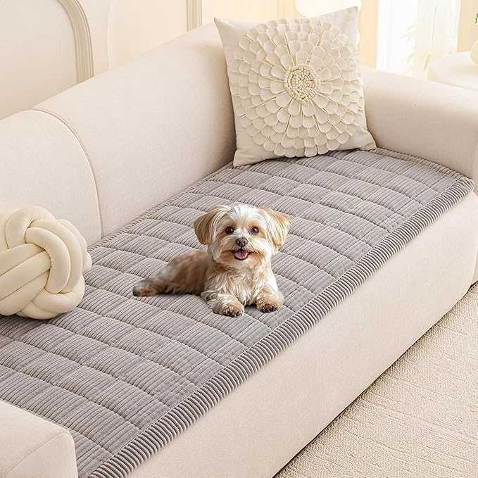 MEETSKY Couch Cover for Dog Washable, Non-Slip Grey Sofa Protector Pet Friendly Sofa Covers for 2 Cushion Couch Dog Mats for Couches Soft Furniture Covers for Loveseat, 27.6" x 59", Light Grey