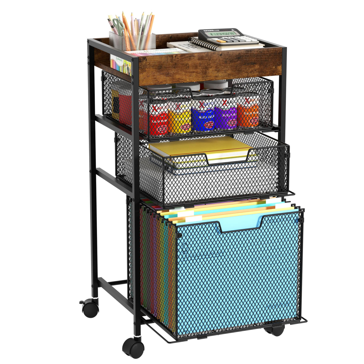 Rolling File Cart with Drawers - 4 Tier Under Desk Storage - Image 1