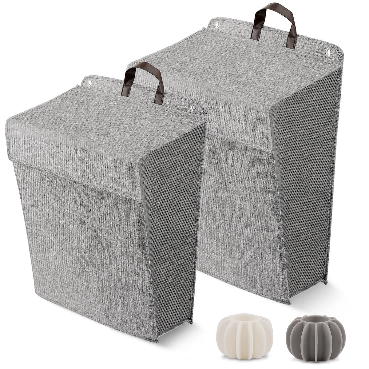 Wall Hanging Laundry Basket, Collapsible Hamper, Set of 2，Grey - Image 1