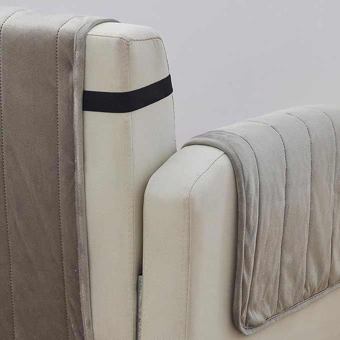 Great Bay Home Velvet Sofa Cover - Washable Slipcover Furniture Protector with Elastic Straps - Furniture Cover for Dogs, Kids, and Pets - Stitched Detail (Wild Dove Grey)