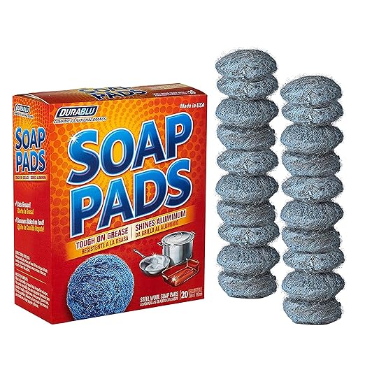 SCRUBIT 20 Pack Steel Wool Soap Pads - Metal Scouring Cleaning Pads for Dishes, Pots, Pans, and Ovens - Pre-Soaped for Easy Cleaning of Tough Kitchen Grease and Oil