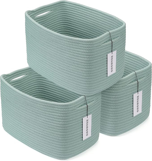 Cotton Rope storage Basket Bins Woven Basket for Organizing Shelves 15X10X9.3" Rectangle Decorative Baskets For storage Clothes Toys Books Towels Nursery basket organizer 3 pack Green