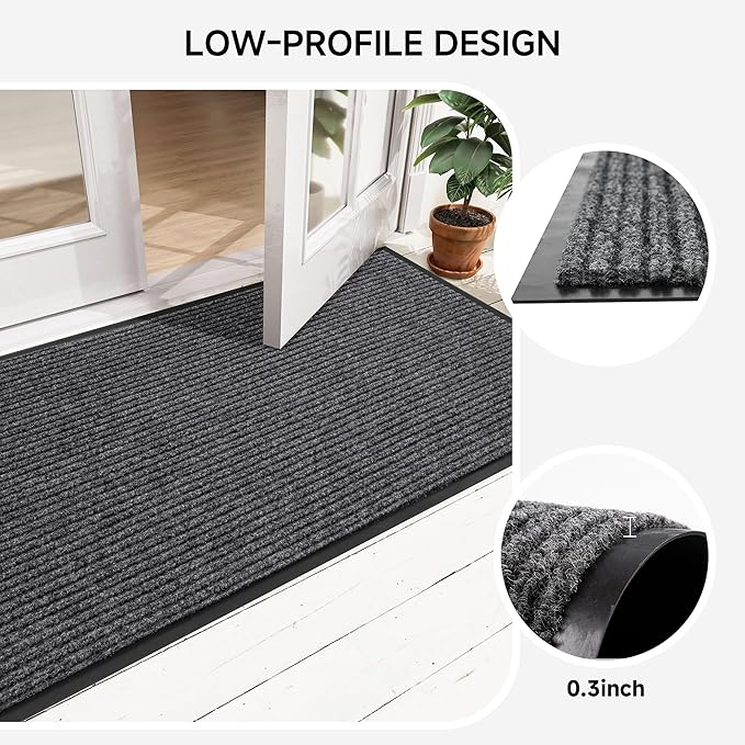 Durable Front Door Mat, Heavy Duty Indoor Outdoor Doormat, 72" x 48" Low Profile Outdoor Mats for Home Entrance, Stain and Fade Resistant Shoe Scraper Mat, Ideal for High Traffic Area