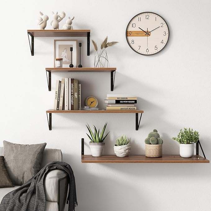 Fun Memories 40 Inch Floating Shelves, 10 Inch Deep Wall Shelf, 40 x 10 Floating Shelf Set of 2, Wood Floating Shelf Wall Mounted, Large Kitchen Living Room Bedroom Storage Shelves, Walnut