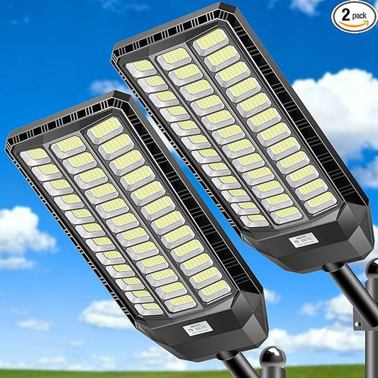 CEDIO Solar Street Light Outdoor, Plus Large Solar Lights IP67 Waterproof, LED Flood Lights Parking Lot Light Outdoor Motion Sensor with Remote Control (9500W-2PACK)
