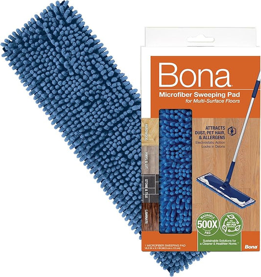 Bona Microfiber Sweeping Pad for Multi-Surface Floors - For Use With Bona Mops - Attracts, Picks Up Pet Hair, Fur, and Dander - Wood, Stone, Tile, Laminate, and Vinyl Floors