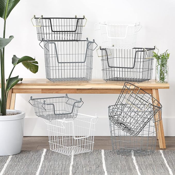 DII Metal Wire Mesh Stackable Utility Storage Bin, Medium, 11x11x8", White
