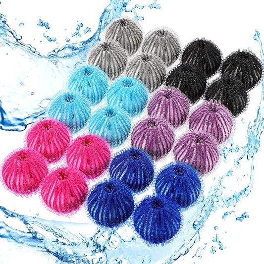 Blulu 24 Pieces Pet Hair Remover for Laundry Dryer Balls Reusable Washing Machine Hair Catcher Pet Dog Cat Catcher Lint Remover (Light Blue,Blue,Grey,Black,Purple,Rose Red)