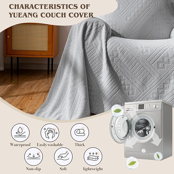 Waterproof Recliner Chair Covers, Anti-Slip Reclining Chair Covers, Pet-Friendly, Washable, Durable and Breathable Couch Covers – Reversible Design for Sofa Protection(71x71in/Light Grey)