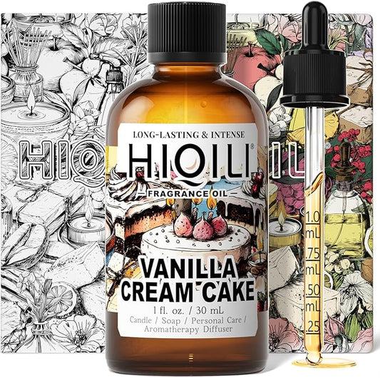 HIQILI Vanilla Cream Cake Fragrance Oil for Diffusers, Candle & Soap Making, Add to Aromatic Air Freshener Spray, Premium Grade - 1Fl Oz