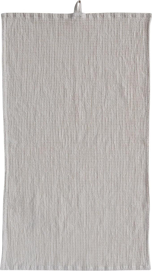 Oversized Woven Linen and Cotton Waffle Decorative Tea Towel with Loop for Dining and Kitchen, Cream Color