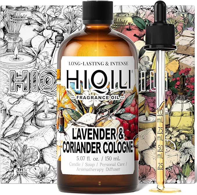 HIQILI Lavender & Coriander Cologne Fragrance Oil for Diffuser, Candle & Soap & Perfume Making, for Hotel and Home, Essential Oil, Long-Lasting Aroma - 5.07fl oz