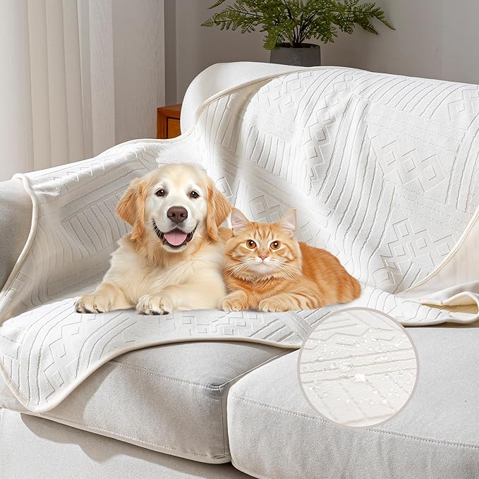 Waterproof Recliner Chair Cover - Washable Double-Sided Velvet and Pattern Reversible Cover for Couch, Bed, Car and Sofa Protection for Dogs, 30x40in/Beige