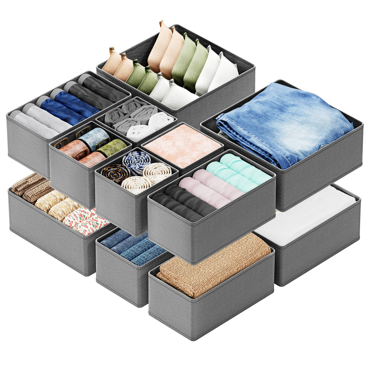 SpaceAid Drawer Organizer Clothes, 12 Pack Dresser Organizer Bins - Image 1