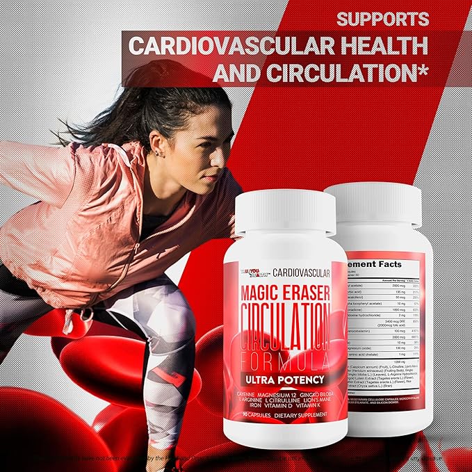 Magic Eraser Circulation Formula - Our Best Circulation and Vein Support Vitamins - High Pressure Pills - Circulation Supplements to Increase Blood Flow Care - Cardiovascular Magic Eraser Supplement