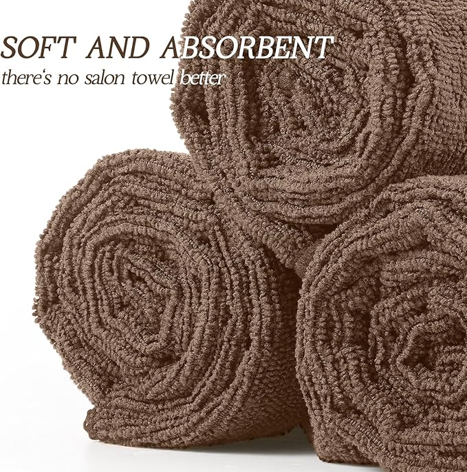 Shimeyao 40 Pack Bleach Proof Towels Microfiber Absorbent Resistant Hair Hand Towels Bulk Quick Dry 16 x 29 Inches for Barber Gym Bath Spa Shaving (Brown)