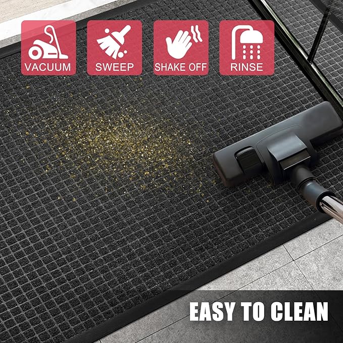 Kuyal Front Door Mat, 2'*6' Door Mat for Inside Outside Entrance,Waterproof Welcome Mats with Non-Slip Backing, Indoor Outdoor Entryway, Commercial Floor Mats, Durable & Easy to Clean, Dark Gray